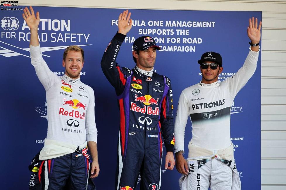 Sebastian Vettel (Red Bull), Mark Webber (Red Bull) und Lewis Hamilton (Mercedes) 