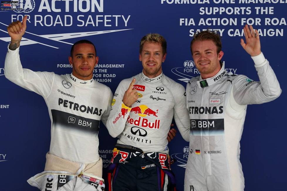 Sebastian Vettel (Red Bull), Nico Rosberg (Mercedes) und Lewis Hamilton (Mercedes) 