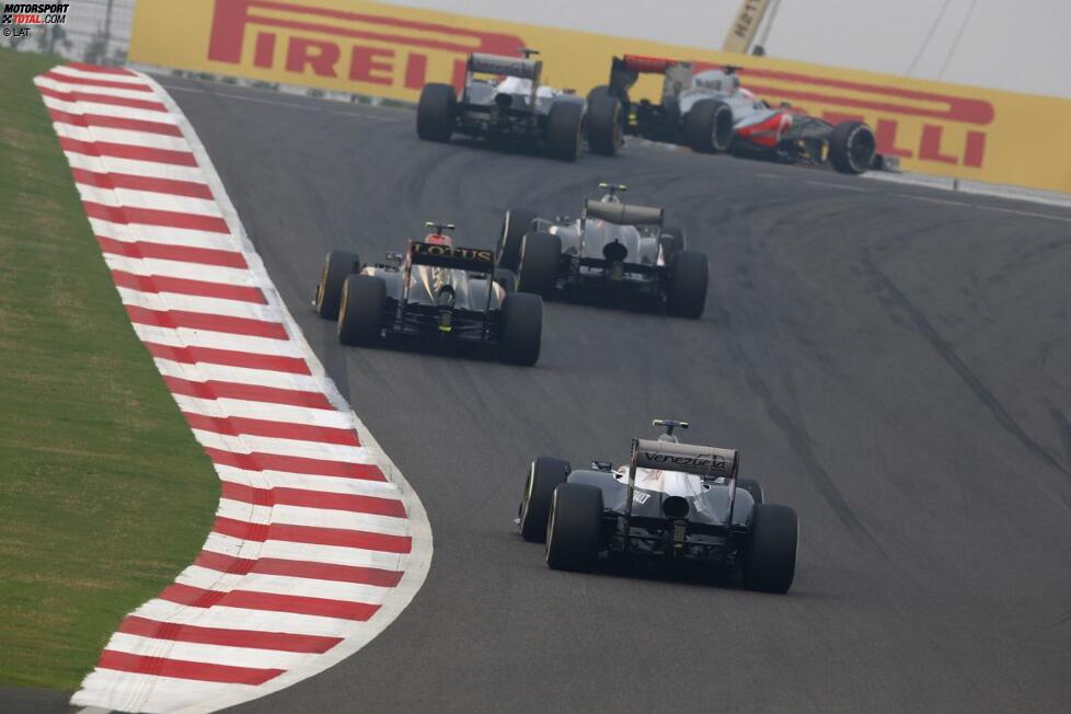 Valtteri Bottas (Williams), Romain Grosjean (Lotus), Esteban Gutierrez (Sauber), Pastor Maldonado (Williams) und Jenson Button (McLaren) 