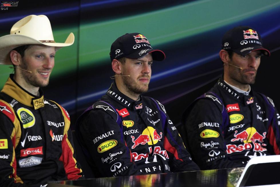 Romain Grosjean (Lotus), Sebastian Vettel (Red Bull) und Mark Webber (Red Bull) 