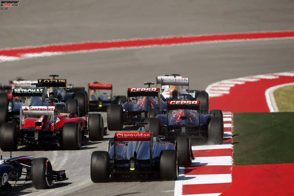 Daniel Ricciardo (Toro Rosso), Jean-Eric Vergne (Toro Rosso), Felipe Massa (Ferrari) und Jenson Button (McLaren) 