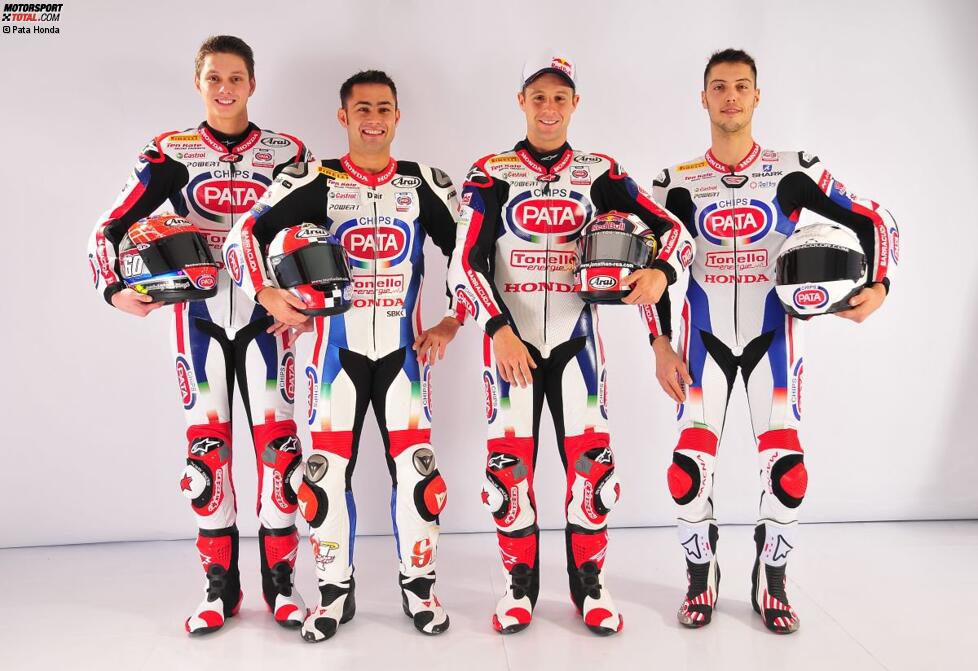 Die Honda-Fahrer der Superbike- und Supersport-WM: Michael van der Mark, Leon Haslam, Jonathan Rea und Lorenzo Zanetti