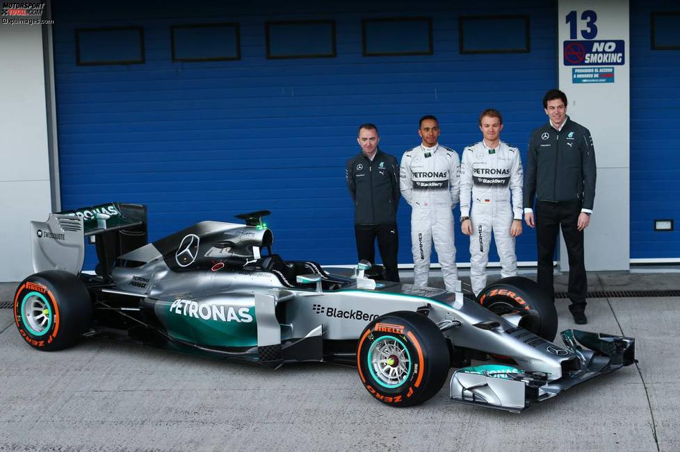 Lewis Hamilton (Mercedes), Nico Rosberg (Mercedes) und Toto Wolff 