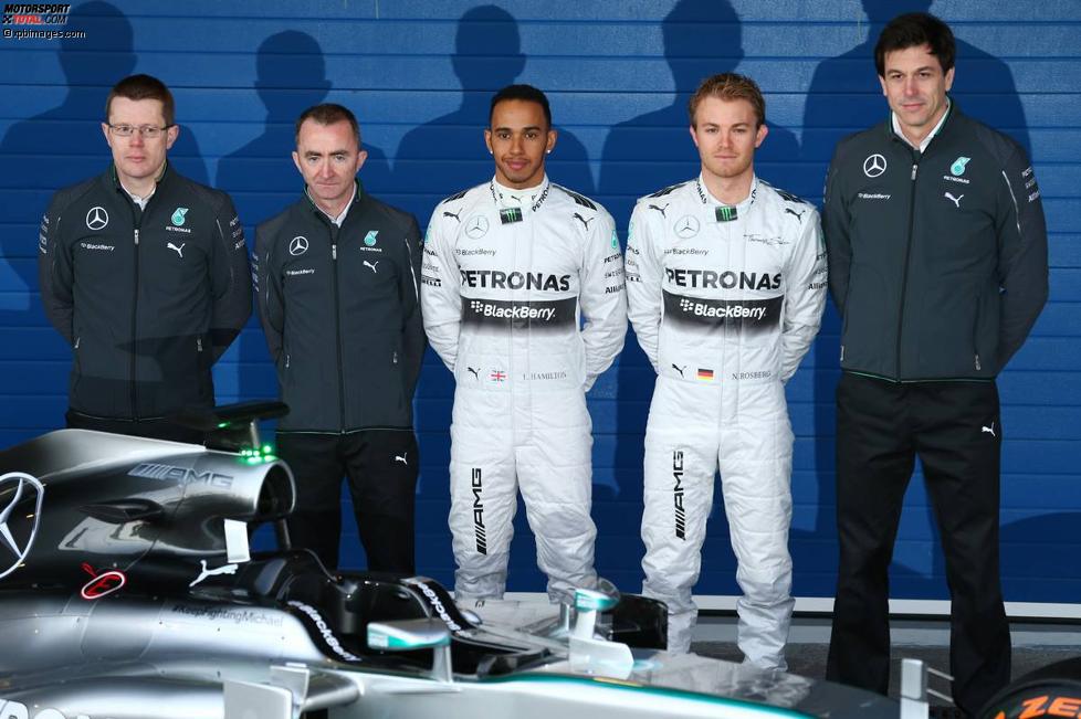 Lewis Hamilton (Mercedes), Nico Rosberg (Mercedes) und Toto Wolff 