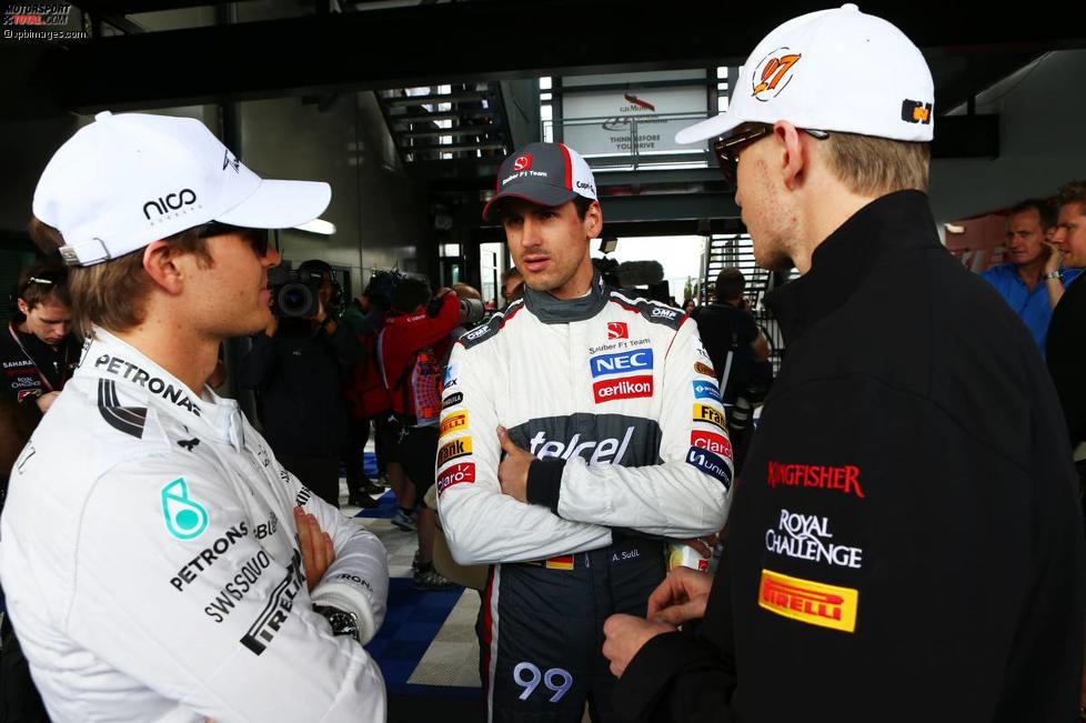 Nico Rosberg (Mercedes), Adrian Sutil (Sauber) und Nico Hülkenberg (Force India) 