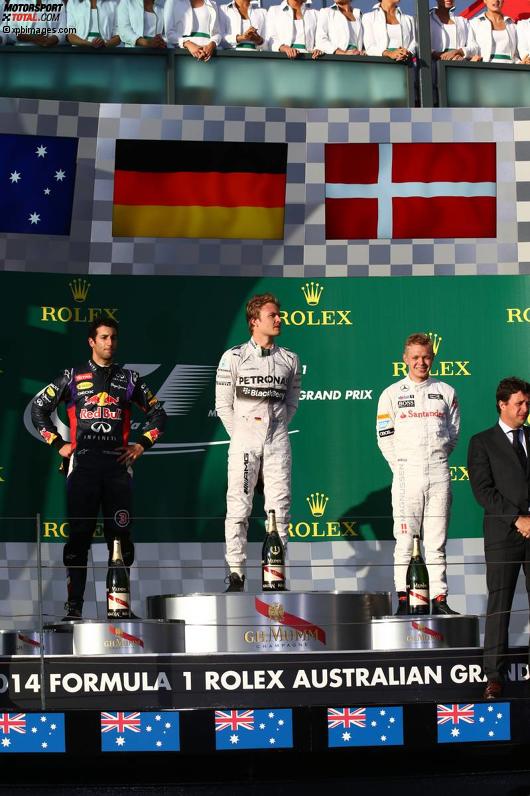Nico Rosberg (Mercedes), Daniel Ricciardo (Red Bull) und Kevin Magnussen (McLaren) 