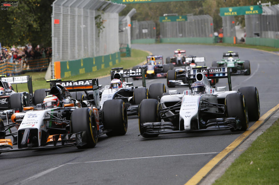 Sergio Perez (Force India), Valtteri Bottas (Williams) und Jenson Button (McLaren) 