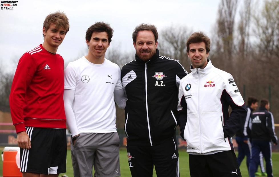 Nico Müller, Robert Wickens und Antonio Felix da Costa mit RB-Trainer Alexander Zorniger