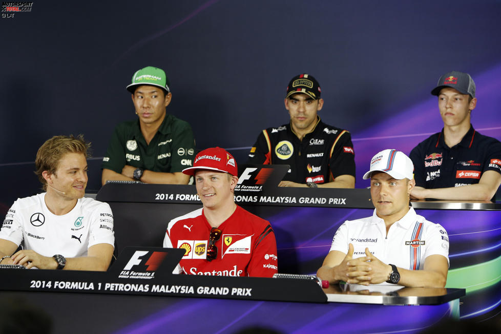 Donnerstags-Pressekonferenz mit Nico Rosberg (Mercedes), Kamui Kobayashi (Caterham), Kimi Räikkönen (Ferrari), Pastor Maldonado (Lotus), Valtteri Bottas (Williams) und Daniil Kwjat (Toro Rosso) 