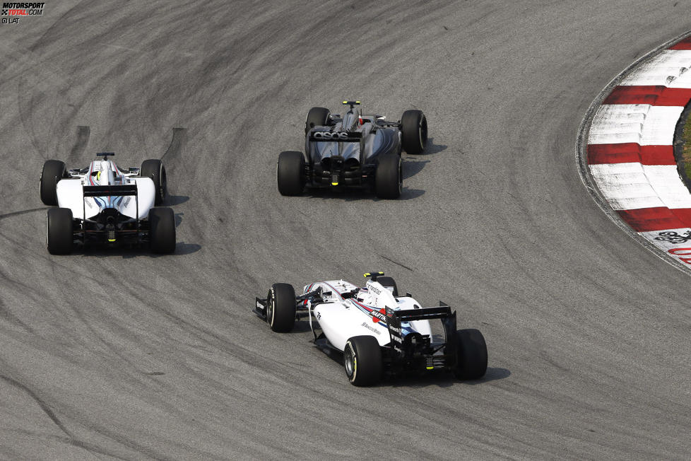 Kevin Magnussen (McLaren), Felipe Massa (Williams) und Valtteri Bottas (Williams) 