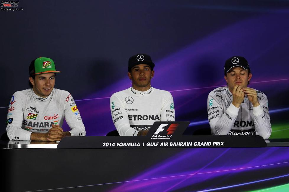 Sergio Perez (Force India), Lewis Hamilton (Mercedes) und Nico Rosberg (Mercedes) 