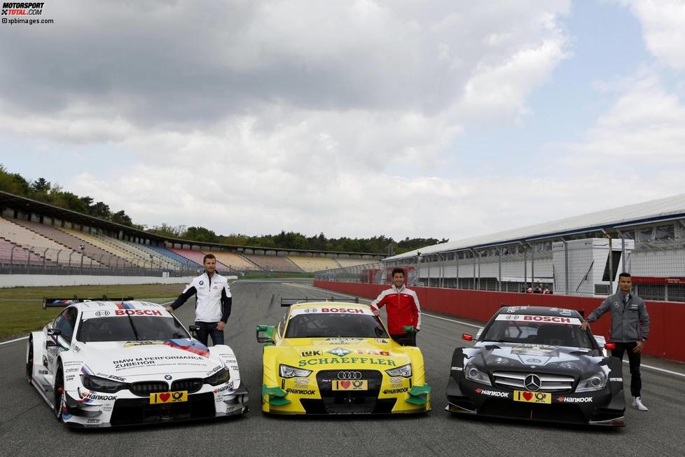 Martin Tomczyk (Schnitzer-BMW), Mike Rockenfeller (Phoenix-Audi) und Pascal Wehrlein (HWA-Mercedes 3) 