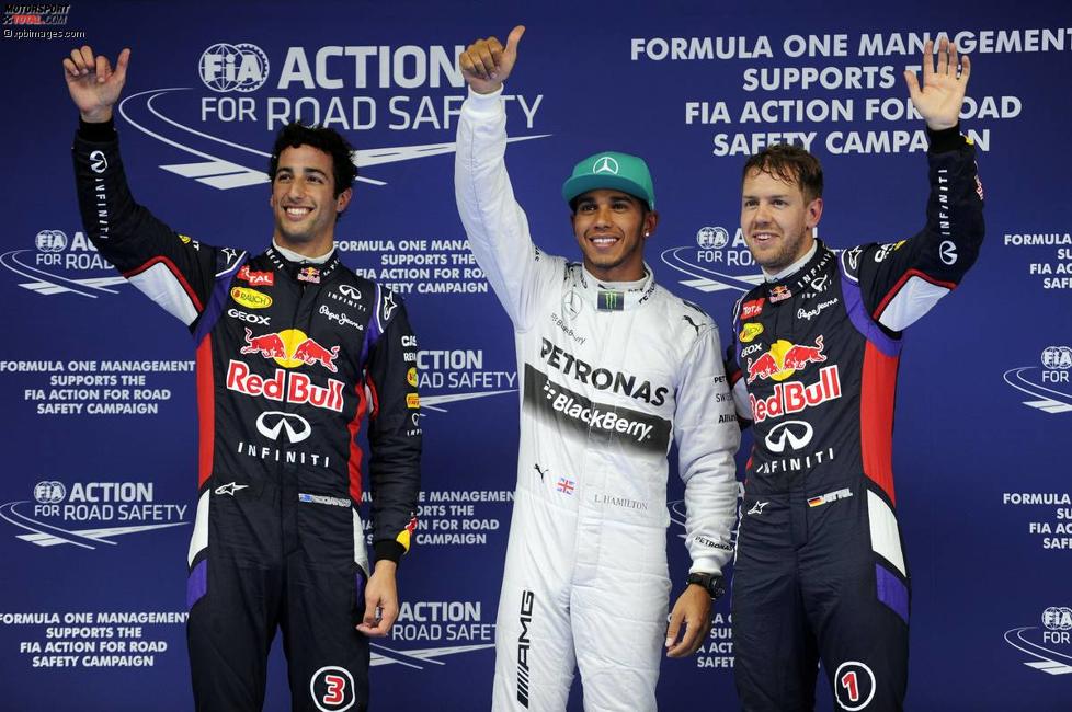 Daniel Ricciardo (Red Bull), Lewis Hamilton (Mercedes) und Sebastian Vettel (Red Bull) 