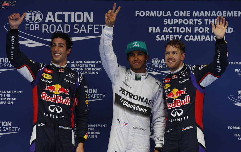 Lewis Hamilton (Mercedes), Daniel Ricciardo (Red Bull) und Sebastian Vettel (Red Bull) 