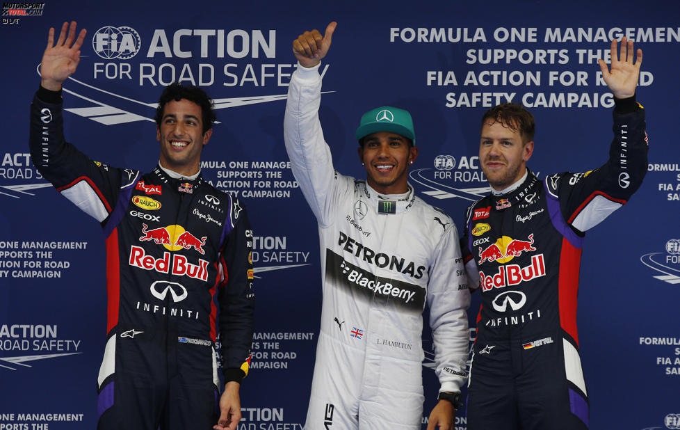 Lewis Hamilton (Mercedes), Daniel Ricciardo (Red Bull) und Sebastian Vettel (Red Bull) 