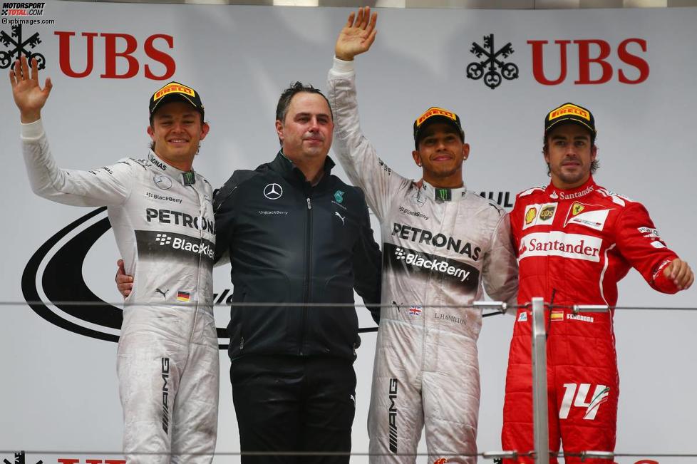 Lewis Hamilton (Mercedes) gewinnt erneut vor Nico Rosberg (Mercedes) und Fernando Alonso (Ferrari) 
