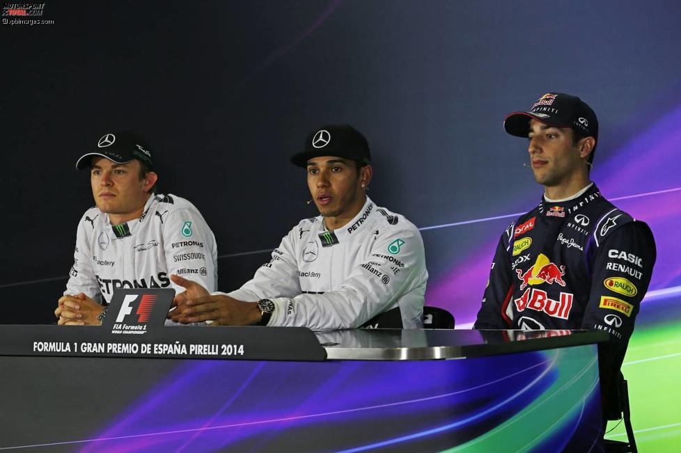 Nico Rosberg (Mercedes), Lewis Hamilton (Mercedes) und Daniel Ricciardo (Red Bull) 