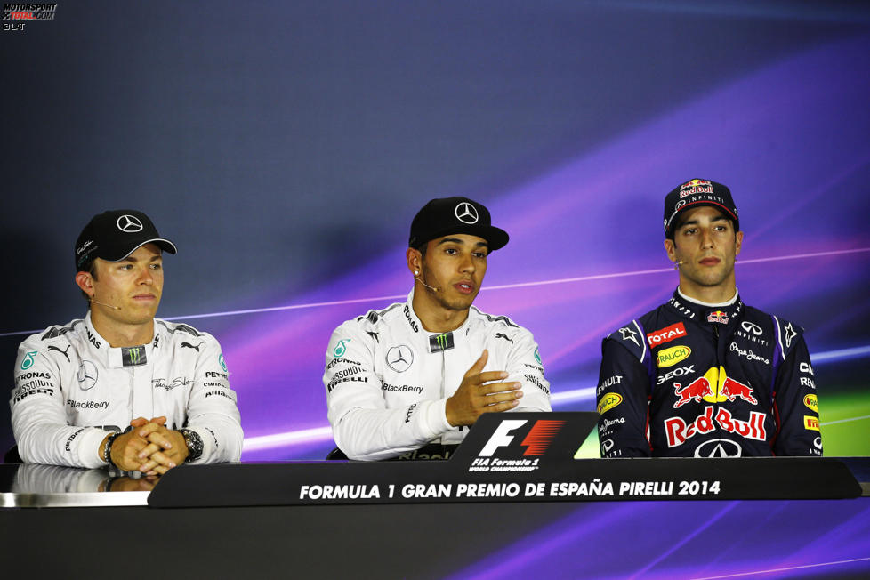 Nico Rosberg (Mercedes), Lewis Hamilton (Mercedes) und Daniel Ricciardo (Red Bull) 