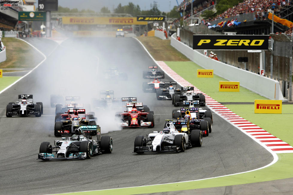 Nico Rosberg (Mercedes), Valtteri Bottas (Williams), Daniel Ricciardo (Red Bull) und Romain Grosjean (Lotus) 