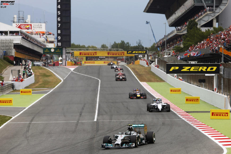 Nico Rosberg (Mercedes), Valtteri Bottas (Williams), Daniel Ricciardo (Red Bull) und Romain Grosjean (Lotus) 