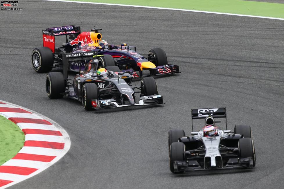 Jenson Button (McLaren), Esteban Gutierrez (Sauber) und Sebastian Vettel (Red Bull) 