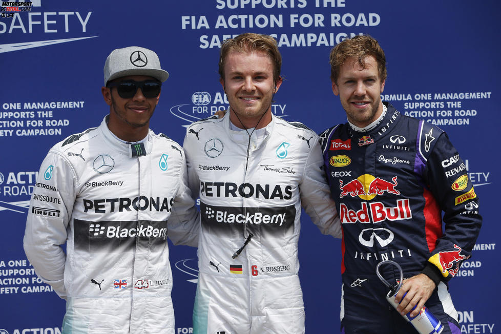 Nico Rosberg (Mercedes) auf Pole-Position in Montreal, dahinter startern Lewis Hamilton (Mercedes) und Sebastian Vettel (Red Bull) 