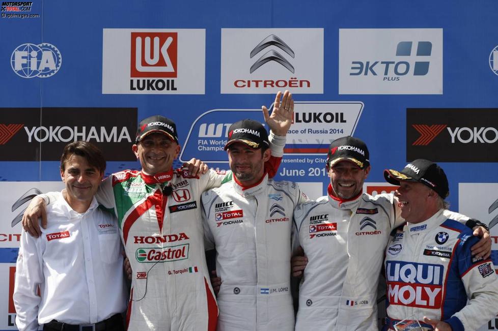 Gabriele Tarquini (Honda), Jose-Maria Lopez (Citroen), Sebastien Loeb (Citroen) und Franz Engstler (Engstler-BMW)