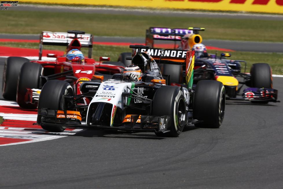 Nico Hülkenberg (Force India), Fernando Alonso (Ferrari) und Daniel Ricciardo (Red Bull) 