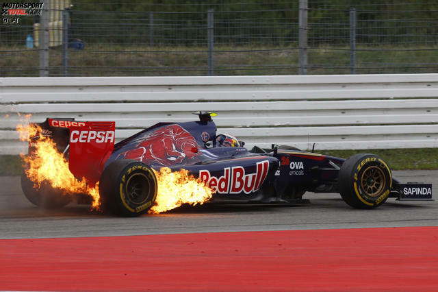 Daniil Kwjats Toro Rosso ging in Hockenheim spektakulär in Flammen auf Daniil Kwjats Toro Rosso ging in Hockenheim spektakulär in Flammen auf