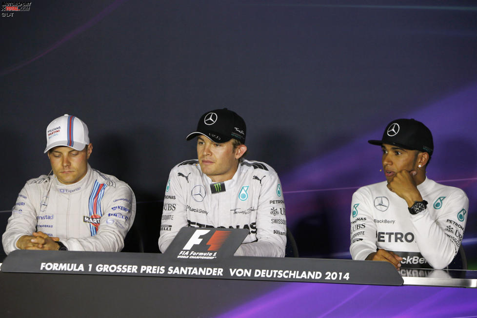 Nico Rosberg (Mercedes), Valtteri Bottas (Williams) und Lewis Hamilton (Mercedes) 