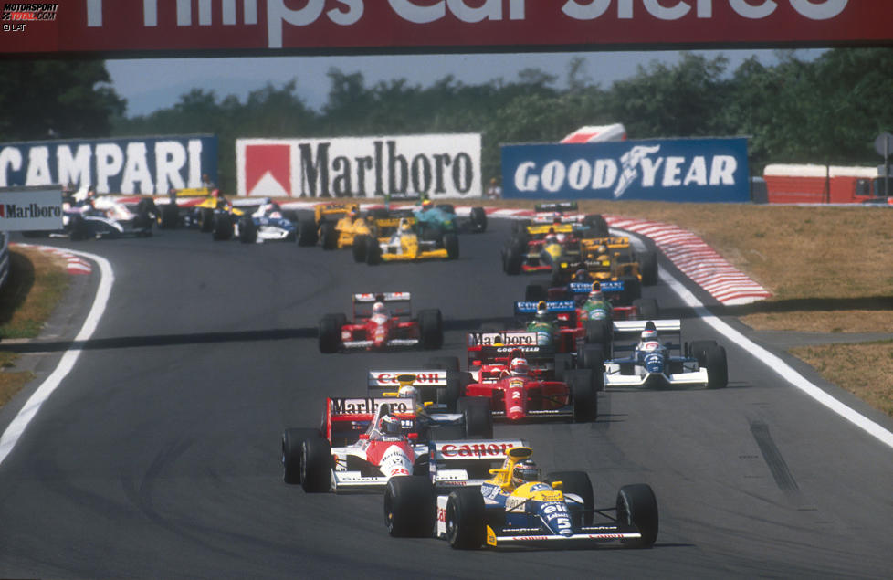 Gerhard Berger, Riccardo Patrese, Nigel Mansell, Jean Alesi, Andrea de Cesaris und Nelson Piquet Jun. 