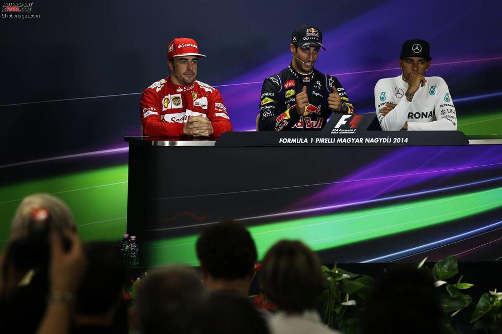 Fernando Alonso (Ferrari), Daniel Ricciardo (Red Bull) und Lewis Hamilton (Mercedes) 