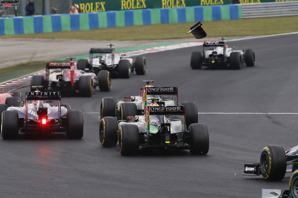 Sebastian Vettel (Red Bull), Nico Hülkenberg (Force India) und Sergio Perez (Force India) 