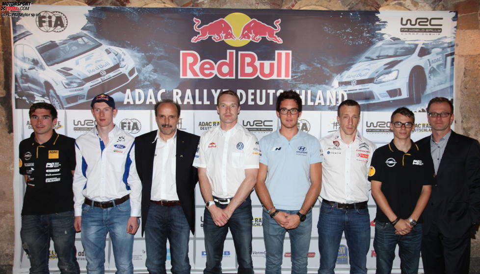 Elfyn Evans, Jari-Matti Latvala, Thierry Neuville und Kris Meeke beim Pressegespräch vor der Rallye