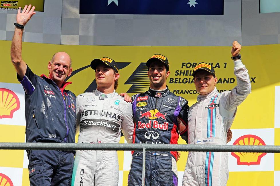 Adrian Newey, Nico Rosberg (Mercedes), Daniel Ricciardo (Red Bull) und Valtteri Bottas (Williams) 