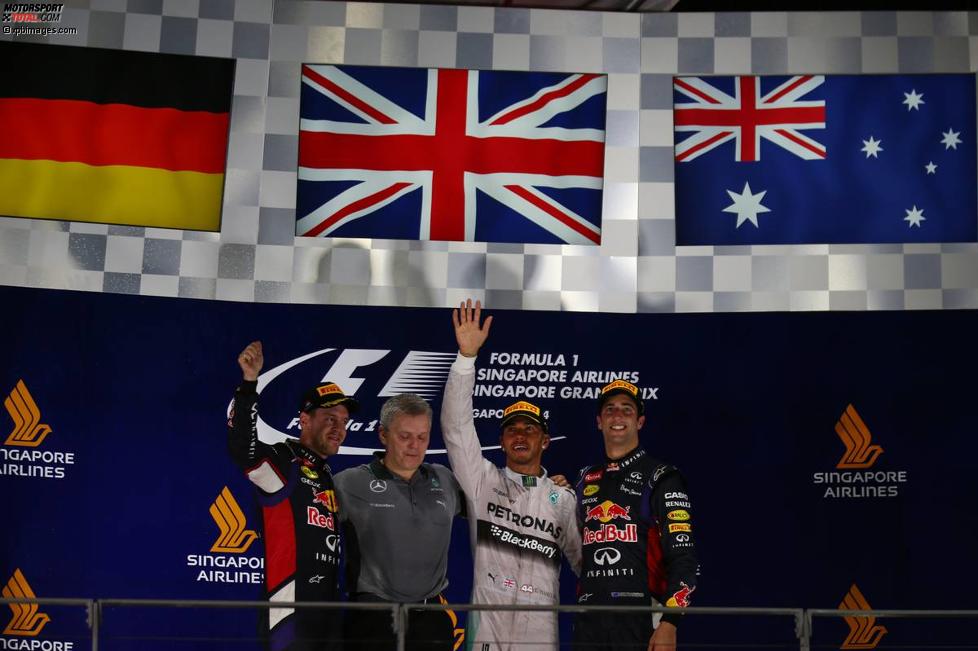 Lewis Hamilton (Mercedes), Sebastian Vettel (Red Bull) und Daniel Ricciardo (Red Bull) 