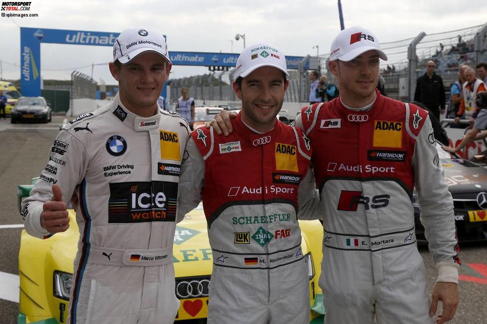 Marco Wittmann (RMG-BMW), Mike Rockenfeller (Phoenix-Audi) und Edoardo Mortara (Abt-Audi) 
