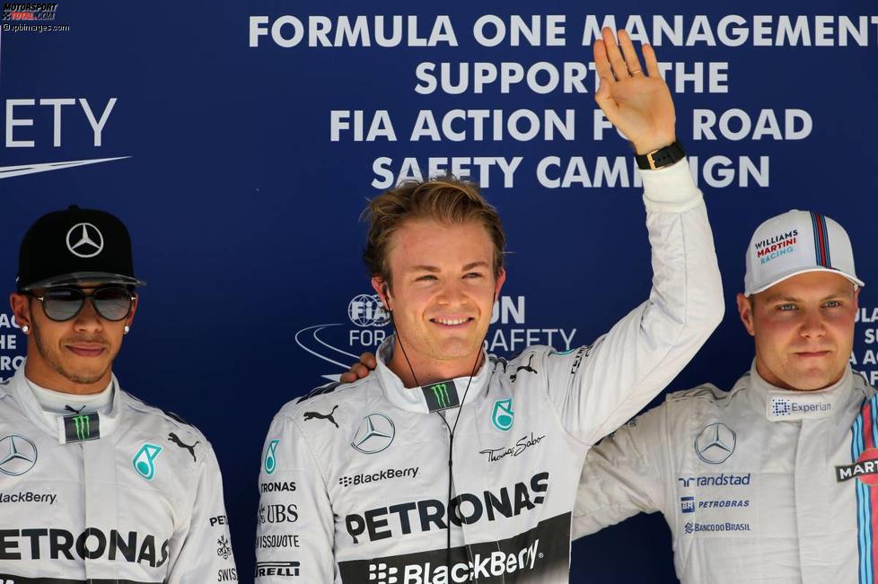 Lewis Hamilton (Mercedes), Nico Rosberg (Mercedes) und Valtteri Bottas (Williams) 