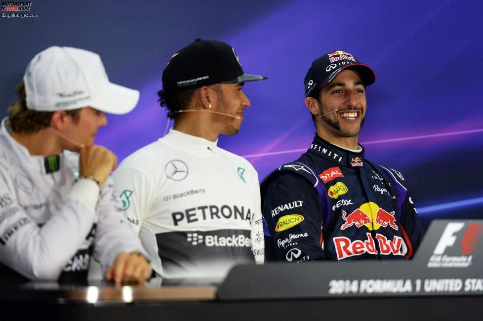 Nico Rosberg (Mercedes), Lewis Hamilton (Mercedes) und Daniel Ricciardo (Red Bull) 