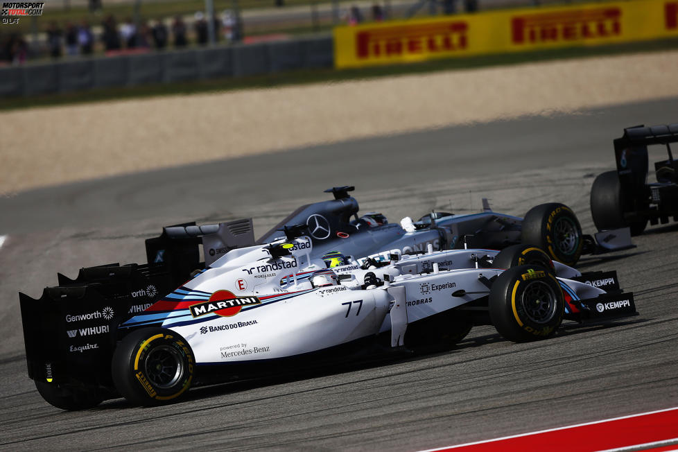 Lewis Hamilton (Mercedes), Felipe Massa (Williams) und Valtteri Bottas (Williams) 