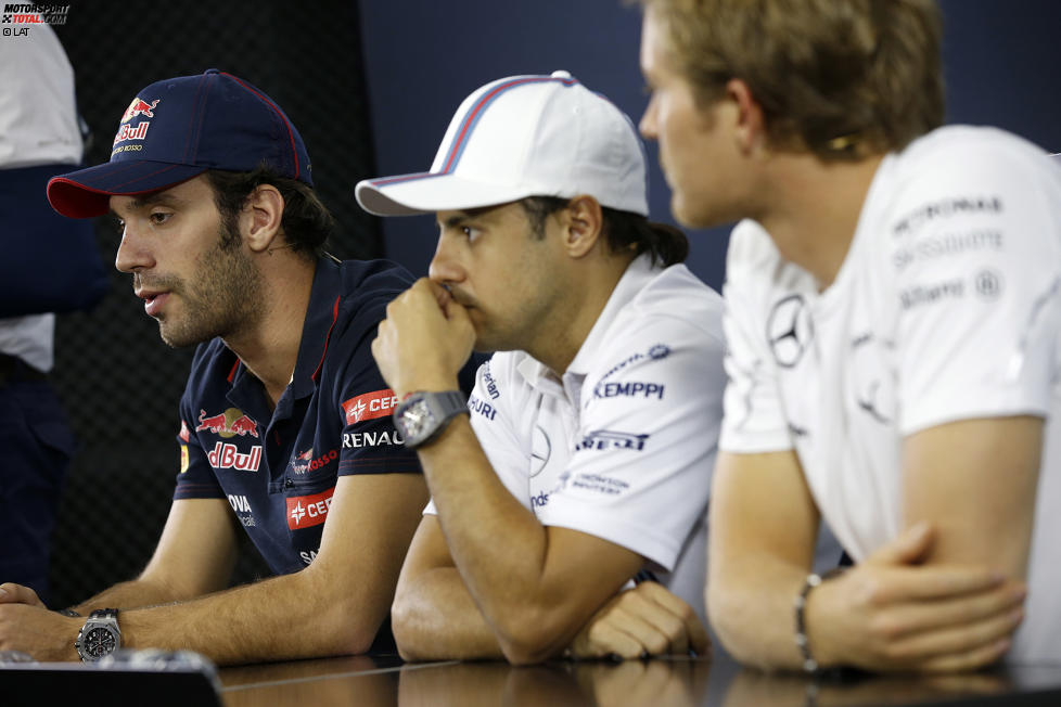 Jean-Eric Vergne (Toro Rosso), Felipe Massa (Williams) und Nico Rosberg (Mercedes) 