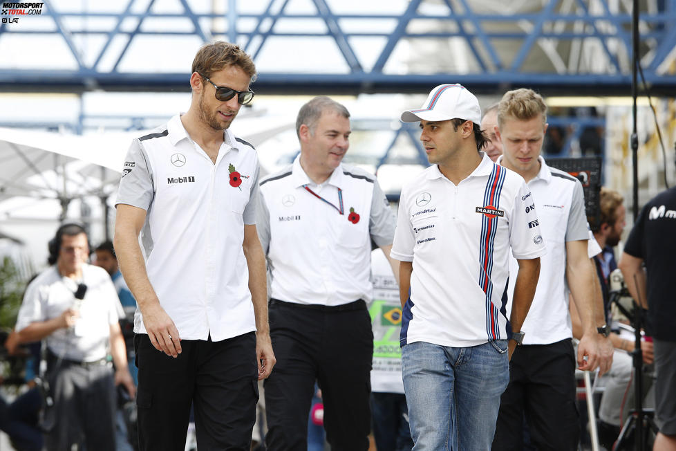 Jenson Button (McLaren), Felipe Massa (Williams) und Kevin Magnussen (McLaren) 