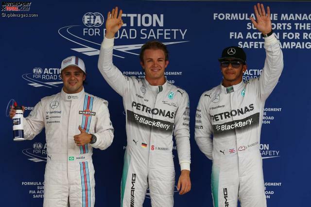 Felipe Massa, Nico Rosberg und Lewis Hamilton waren im vorletzten Qualifying der Formel-1-Saison die Schnellsten - spannender könnte es kaum sein. Der WM-Zweite vor dem WM-Ersten vor dem Lokalmatador!