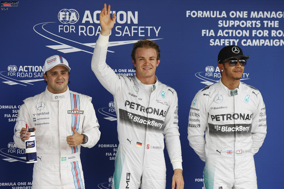 Nico Rosberg (Mercedes), Lewis Hamilton (Mercedes) und Felipe Massa (Williams) 