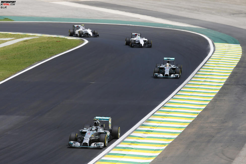 Nico Rosberg (Mercedes), Lewis Hamilton (Mercedes), Felipe Massa (Williams) und Valtteri Bottas (Williams) 