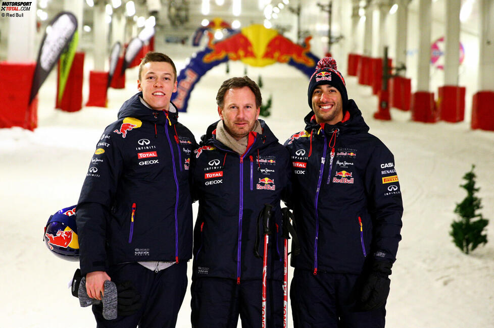 Daniil Kwjat, Christian Horner und Daniel Ricciardo (Red Bull)
