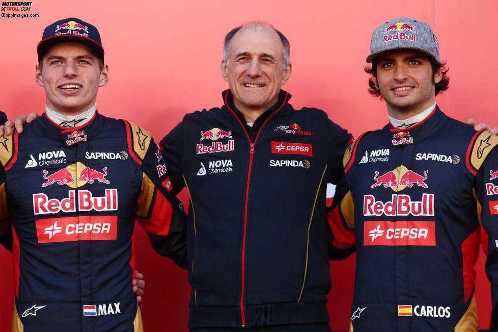 Max Verstappen, Franz Tost und Carlos Sainz jun. (Toro Rosso) 