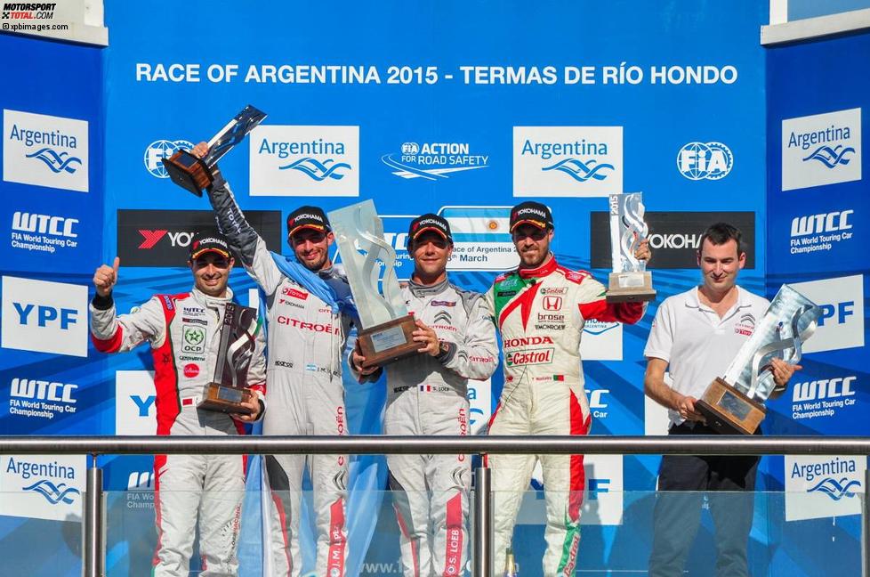 Siegerehrung mit Mehdi Bennani (SLR-Citroen), Jose-Maria Lopez (Citroen), Sebastien Loeb (Citroen), Tiago Monteiro (Honda)