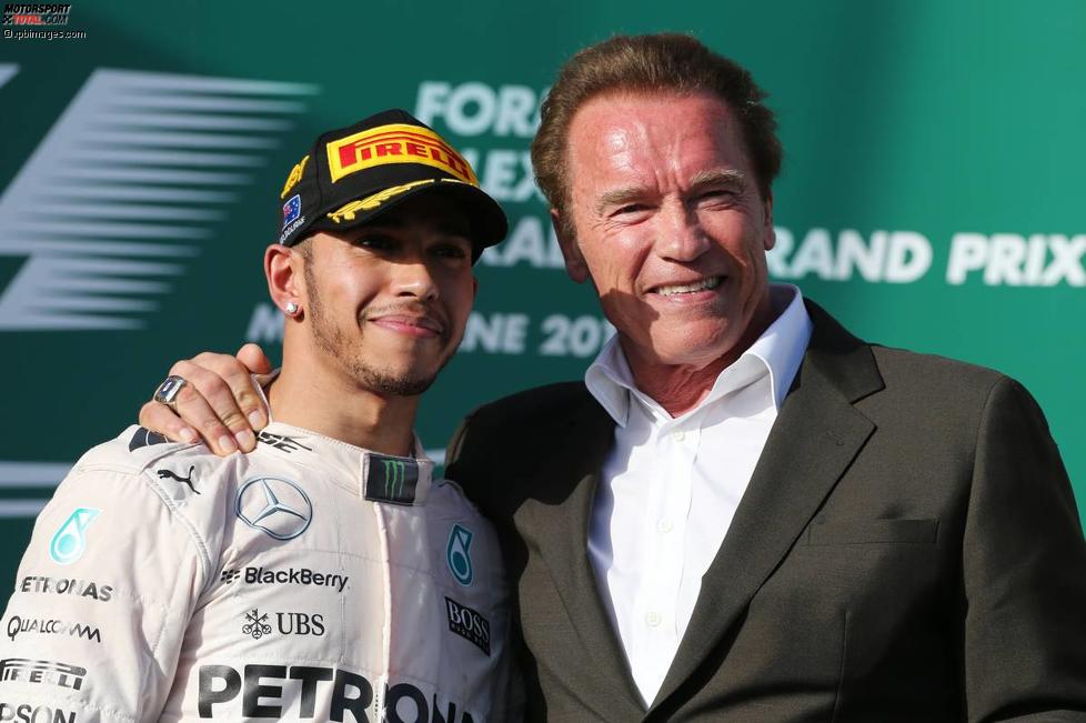 Lewis Hamilton (Mercedes) und Arnold Schwarzenegger