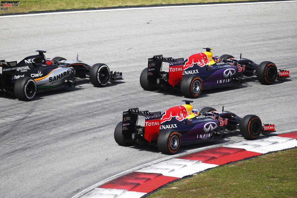 Daniil Kwjat (Red Bull), Nico Hülkenberg (Force India) und Daniel Ricciardo (Red Bull) 